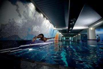 Mosaque piscine interieure et maux muraux